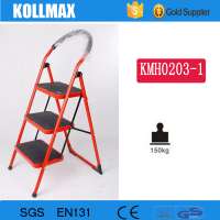 3Steps round pipe Steel Ladder red KMH0203